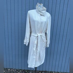 Paris Blue Winter White Nubby Cotton Trench Coat